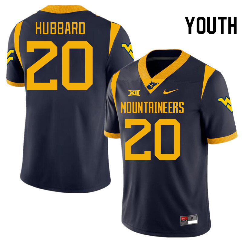 Youth #20 Diore Hubbard West Virginia Mountaineers College 2024 New Uniforms Football Jerseys Stitch